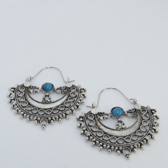 Free People Turquoise Pewter Drop Earrings - Picture 3 of 5